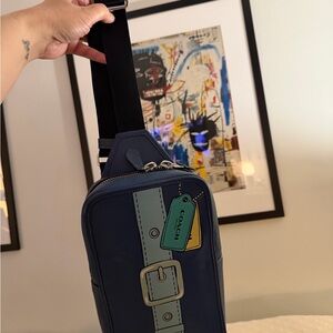 Coach Men's Navy and Gray Belt Bag